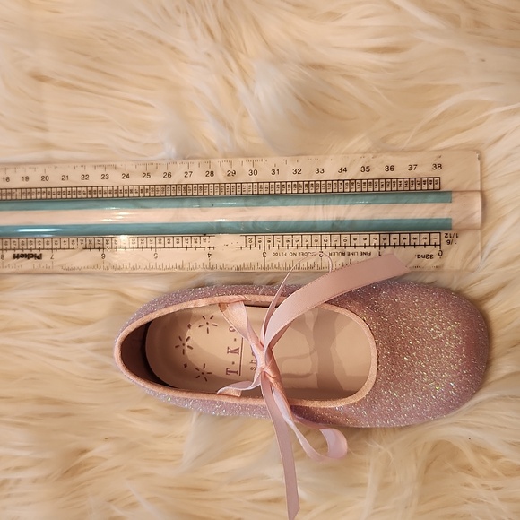 New Baby Pink Glitter Ribbon Ballet Flats - Picture 6 of 6